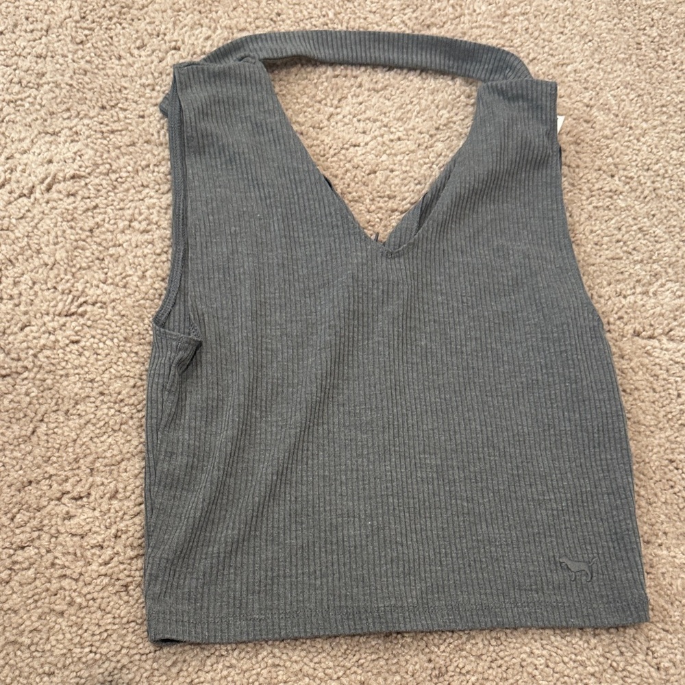 VS Pink Gray Crop Sleeveless V-Neck Top, Women’s sz SMALL